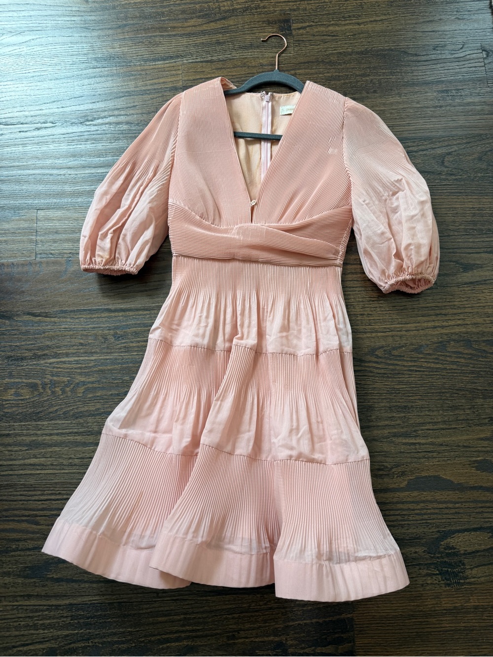 Zimmermann Dusty Pink Pleated V-Neck Dress